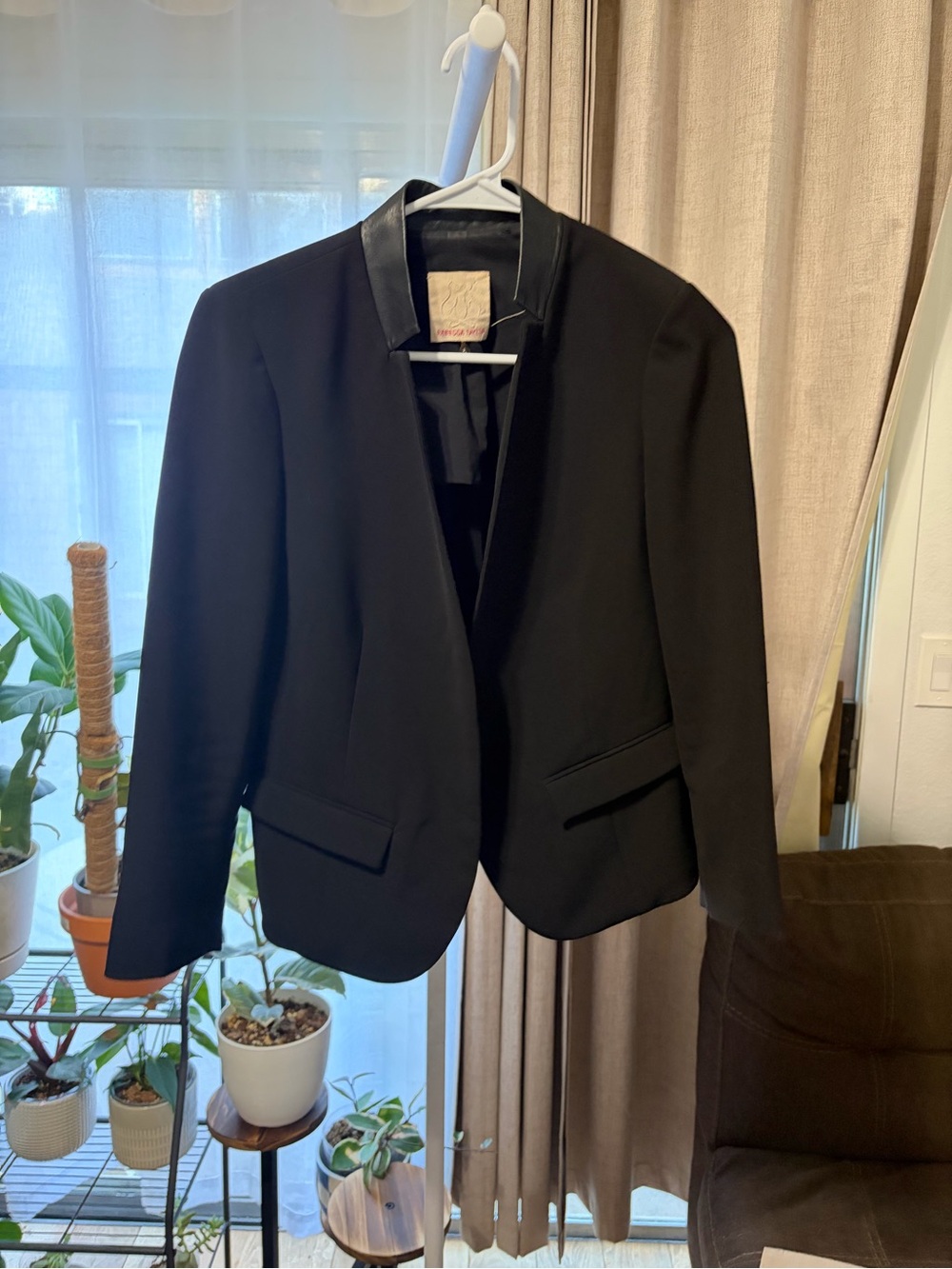 Rebecca Taylor Black Jacket with Leather Collar Trim